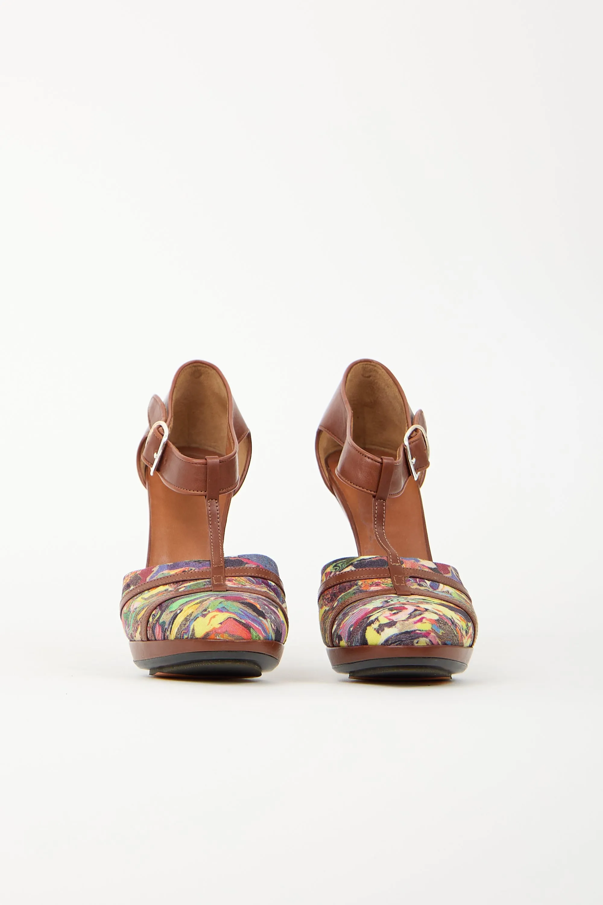 Abstract Printed T-Strap Heel