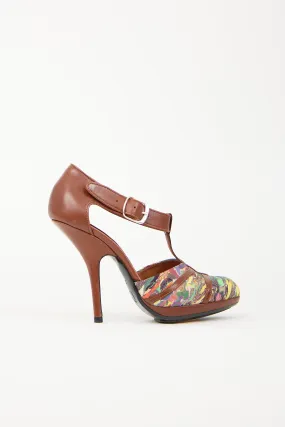 Abstract Printed T-Strap Heel