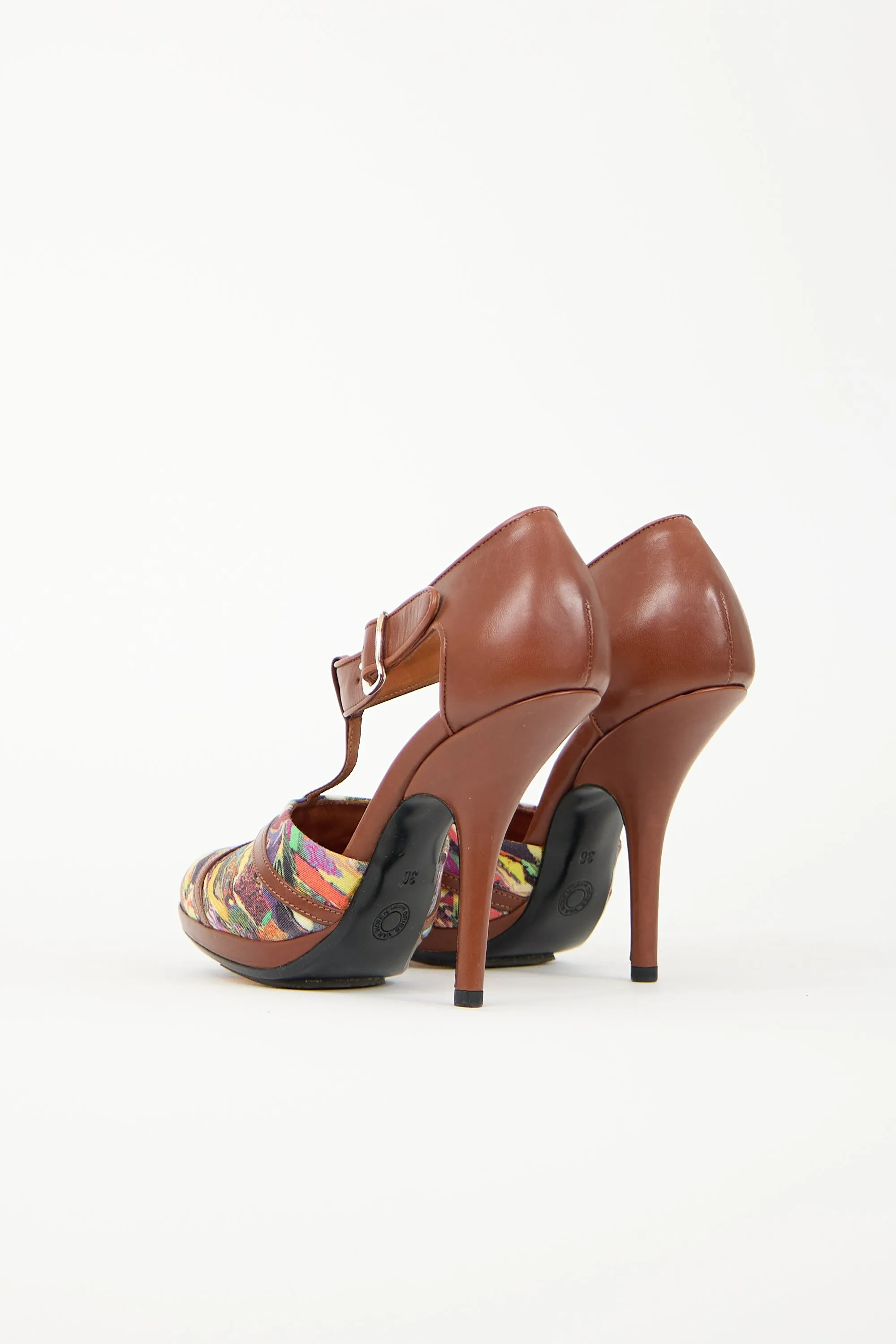 Abstract Printed T-Strap Heel