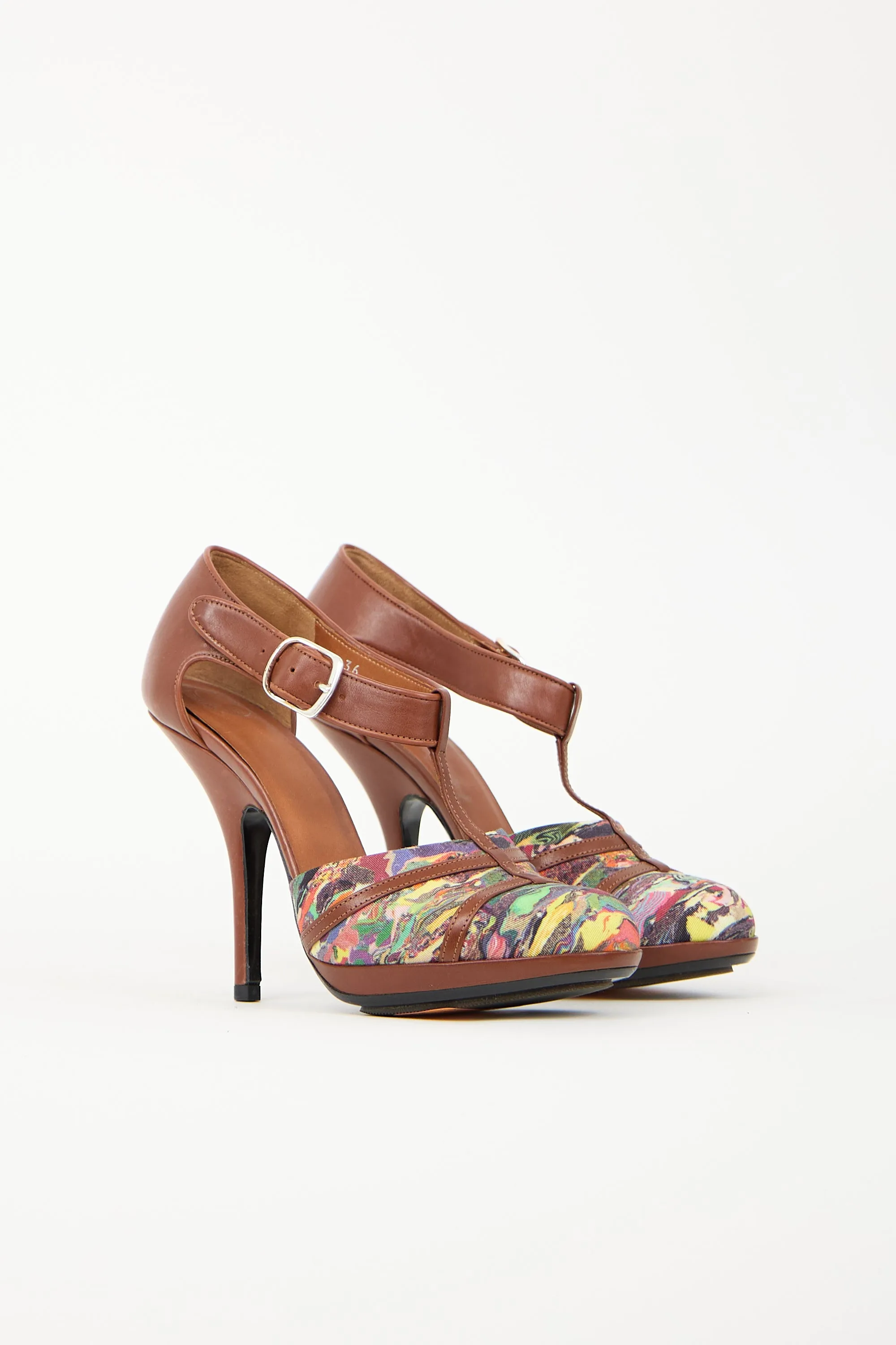 Abstract Printed T-Strap Heel