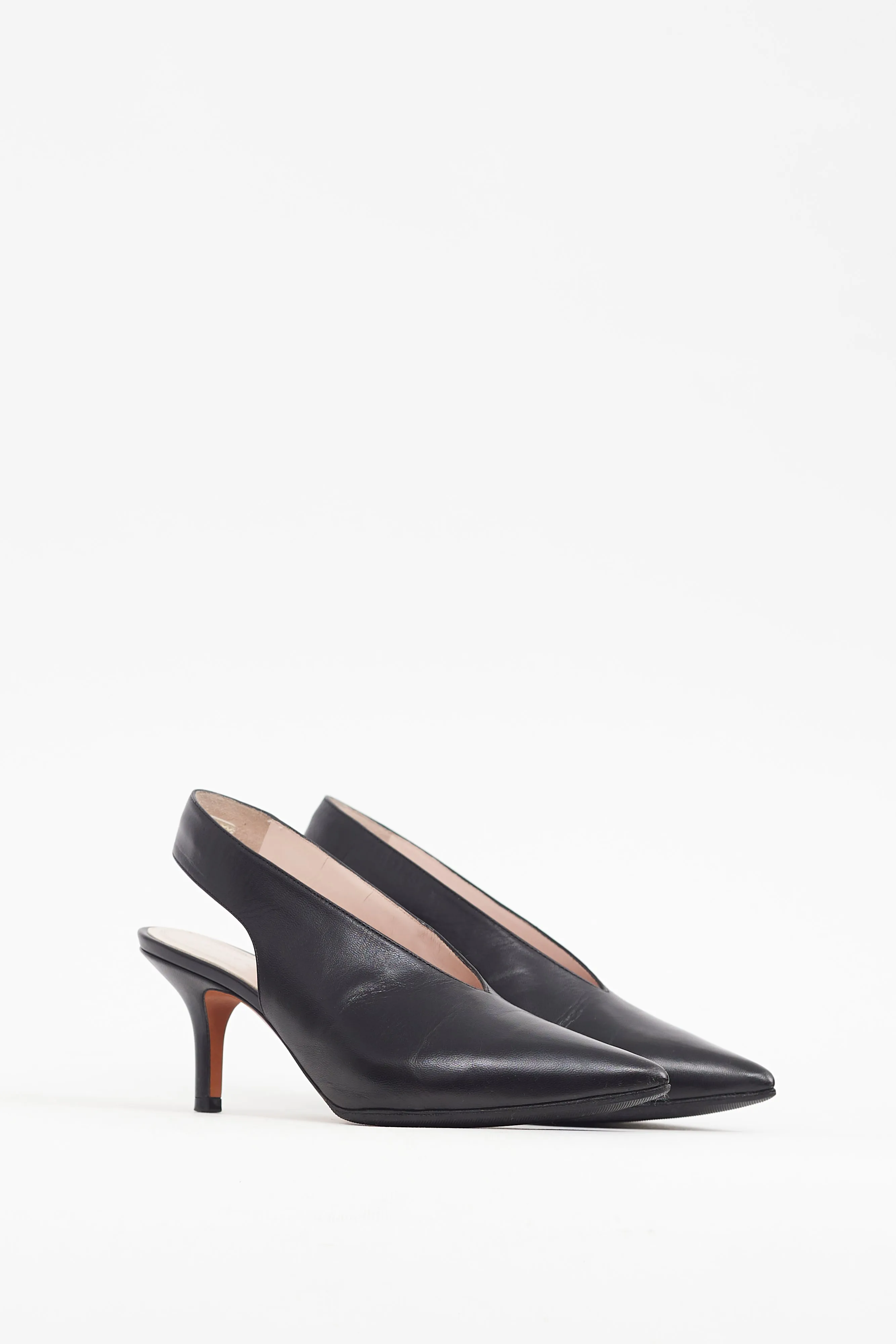 Black Leather Pointed Slingback Heel
