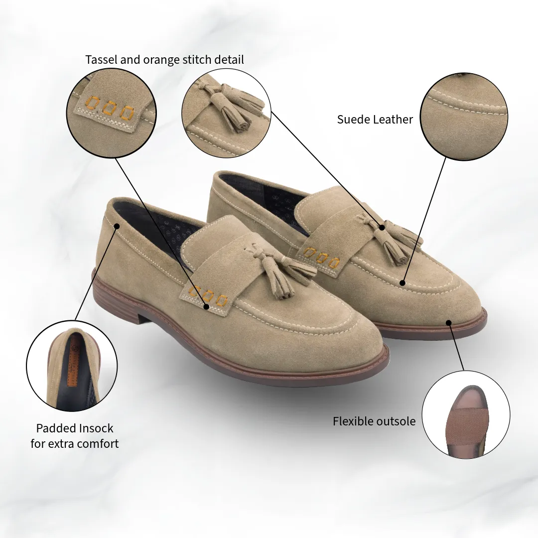 Charleston Suede Leather Tassel Loafer - Sand