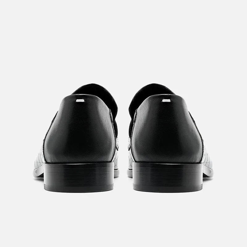 Croc-Effect Split-Toe Black Loafers