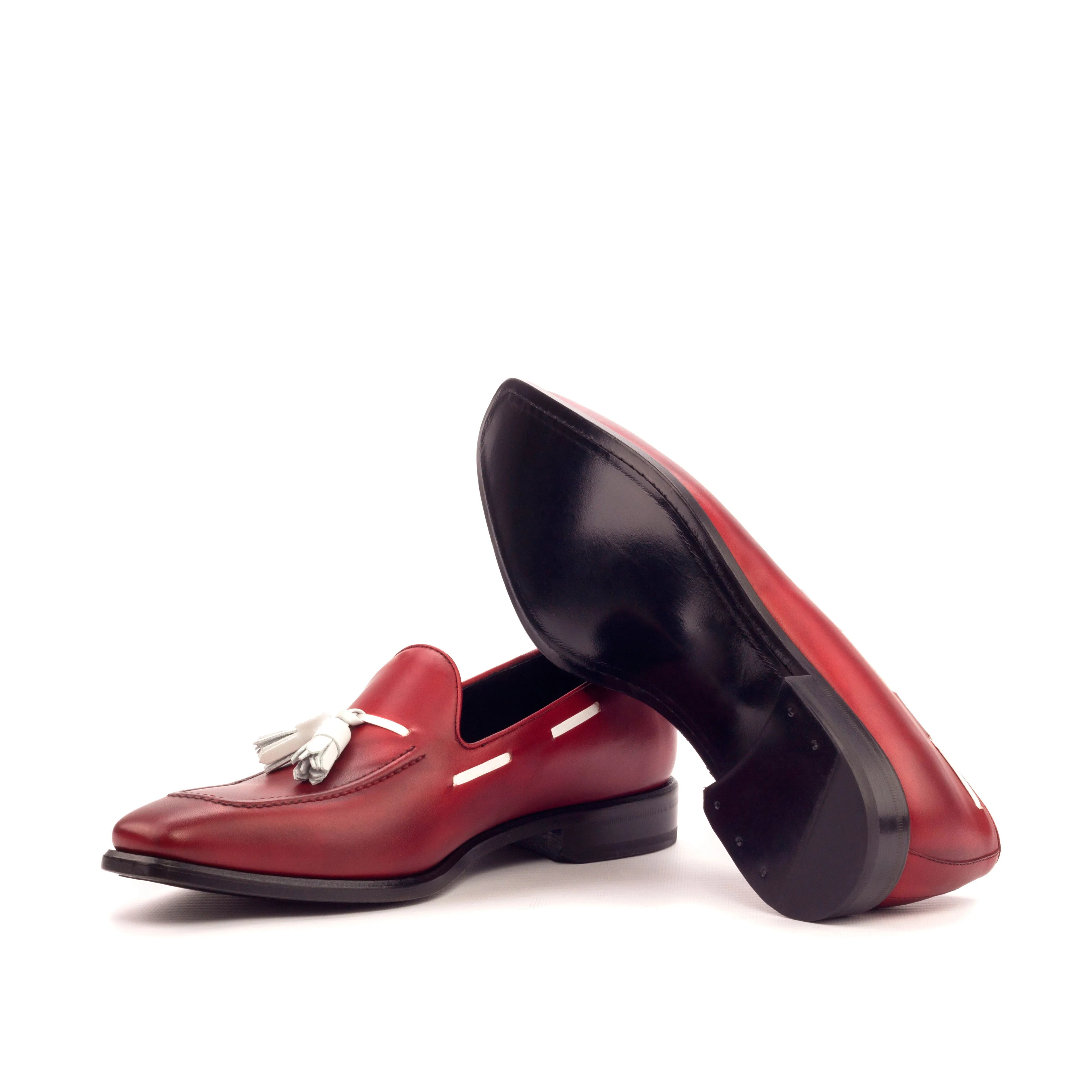 DapperFam Luciano in Red / White Men's Italian Leather Loafer