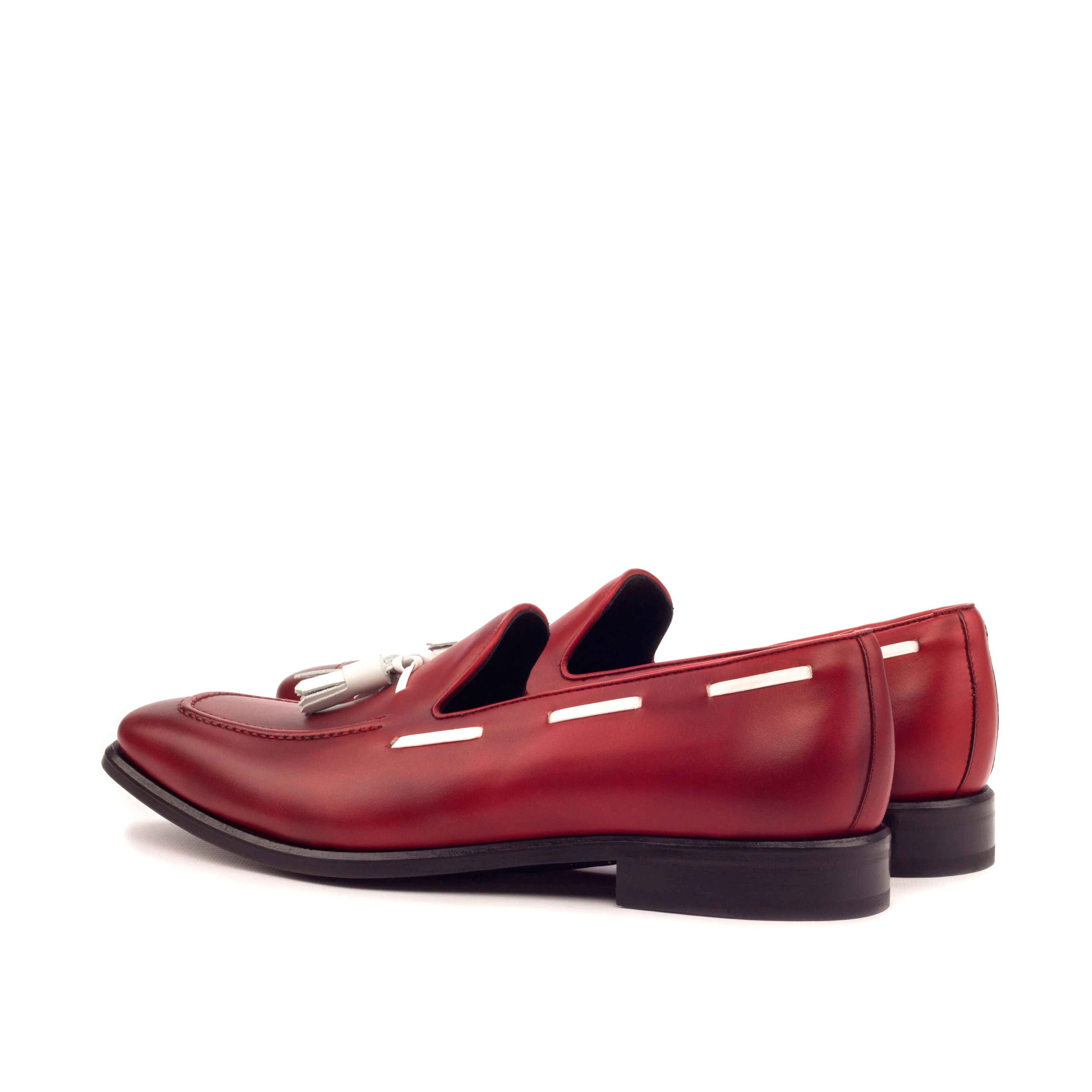 DapperFam Luciano in Red / White Men's Italian Leather Loafer