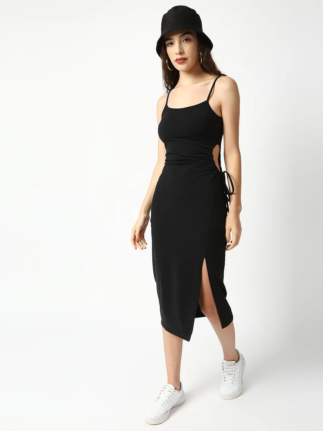 Disrupt Women Black Side Tie-up Detail Strappy Midi Dress