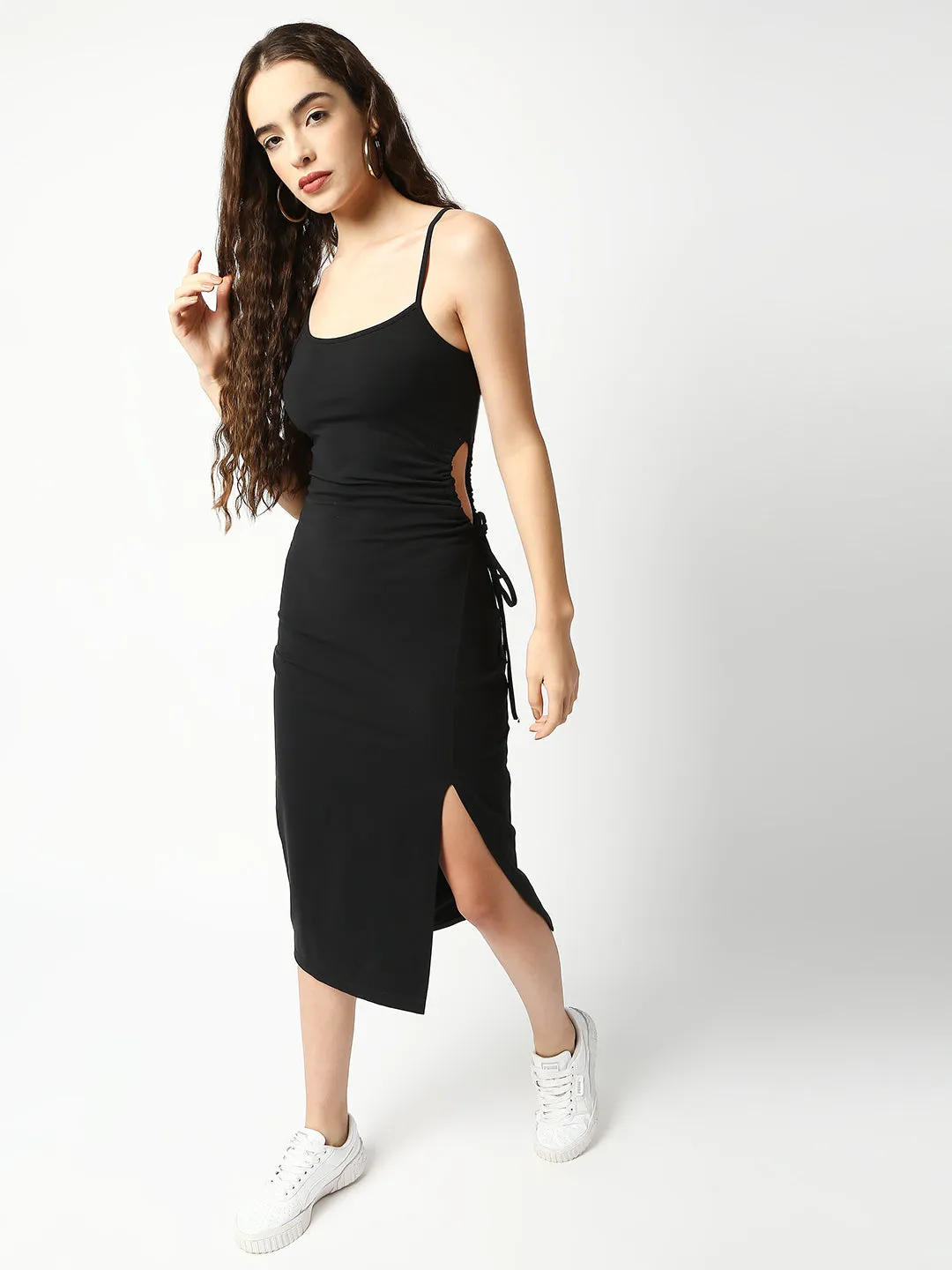 Disrupt Women Black Side Tie-up Detail Strappy Midi Dress
