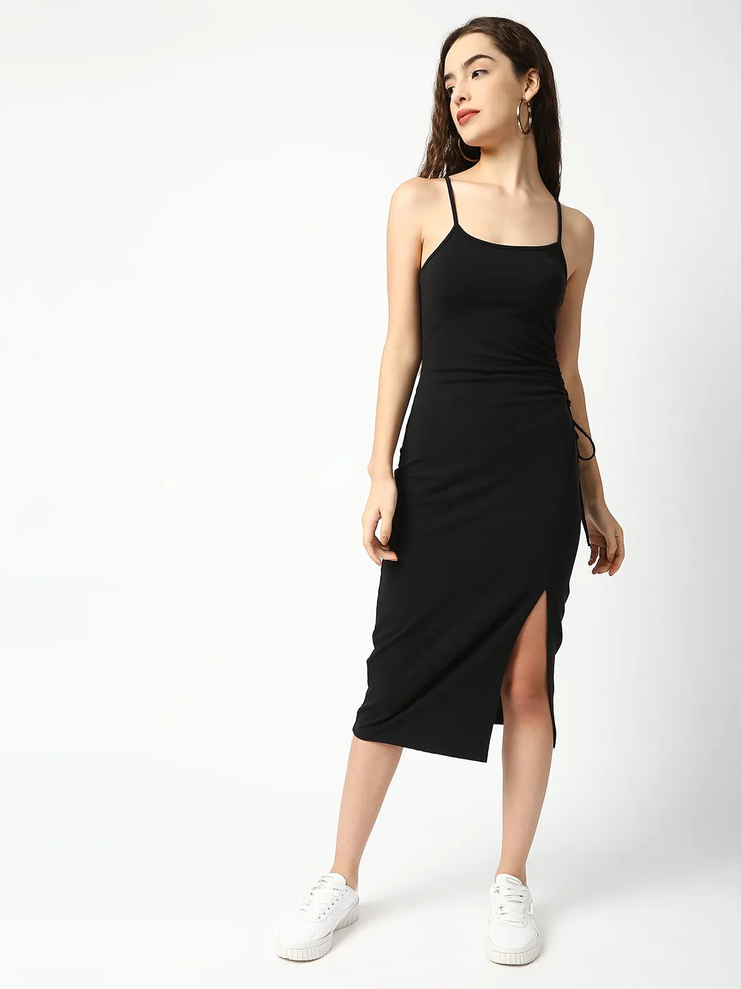 Disrupt Women Black Side Tie-up Detail Strappy Midi Dress