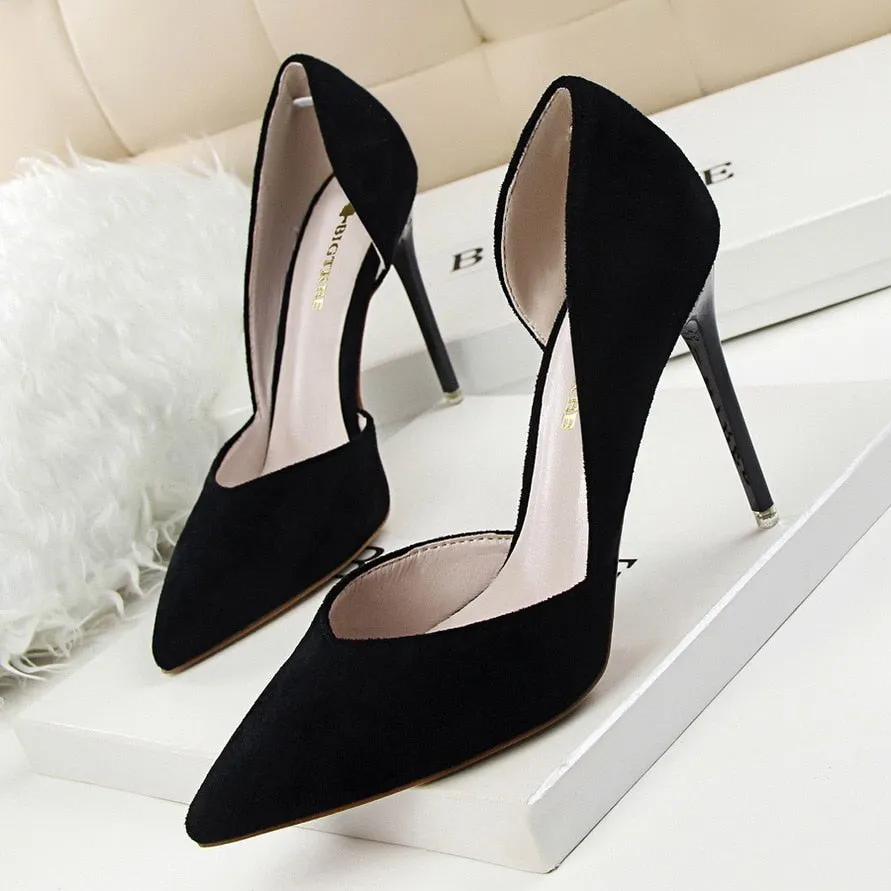 Elegant Suede Pointed Toe Slip On Pumps