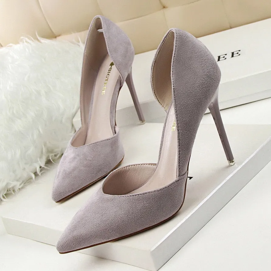 Elegant Suede Pointed Toe Slip On Pumps