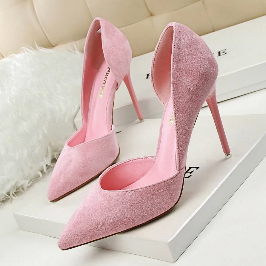Elegant Suede Pointed Toe Slip On Pumps