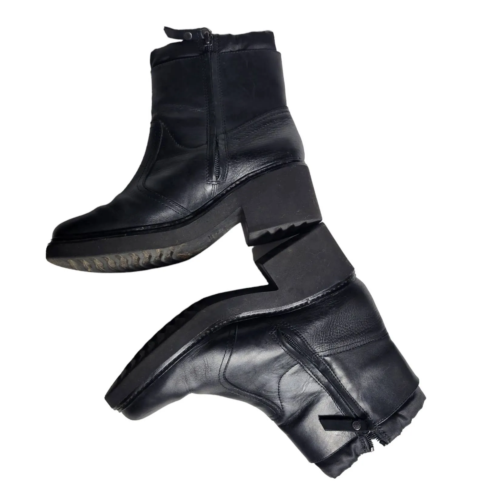 Geox Combat Boots Black Platform Chunky Leather Puffer Round Toe Ankle Bootie Size 8