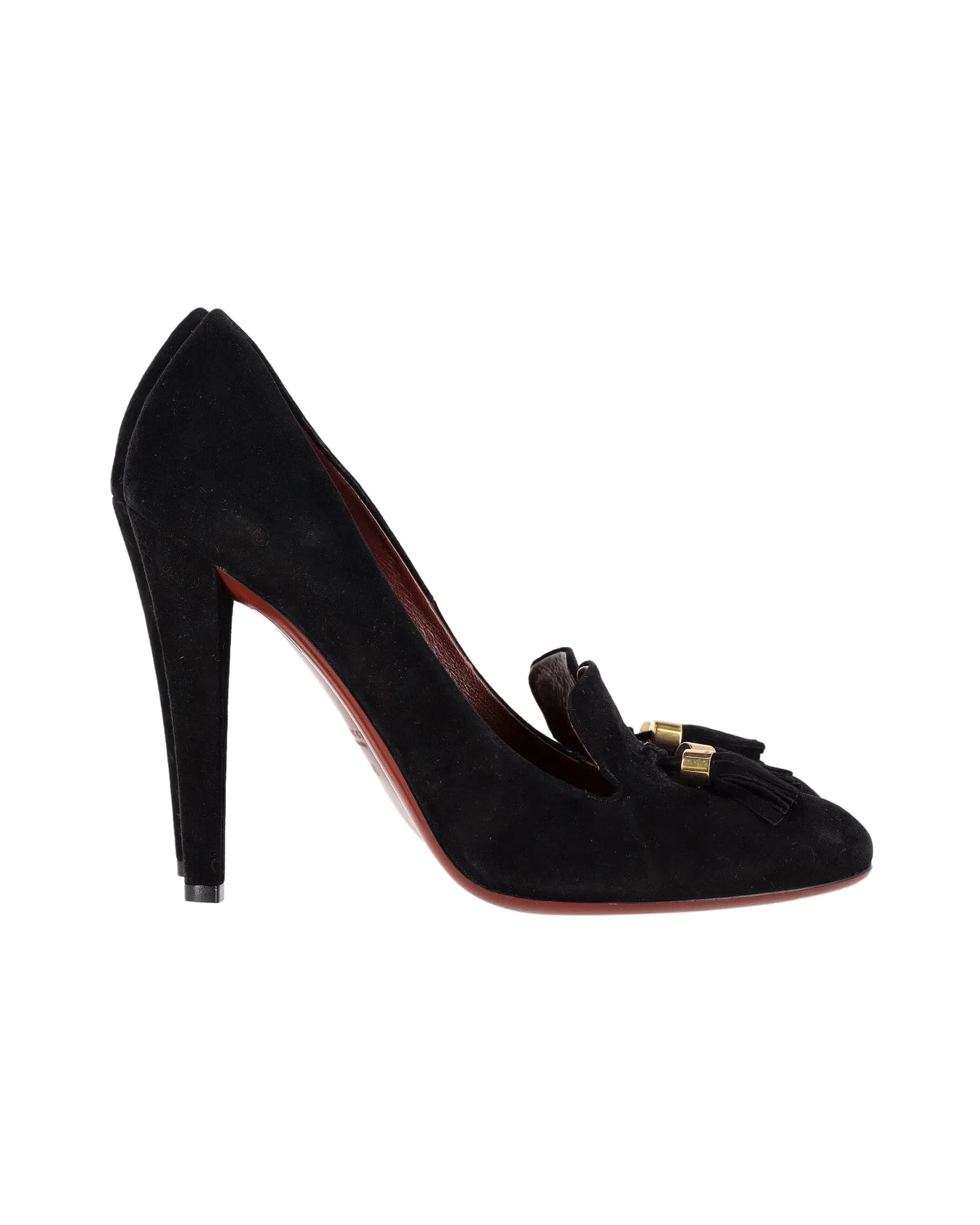 Gucci Tasseled High Heel Pumps in Black Suede