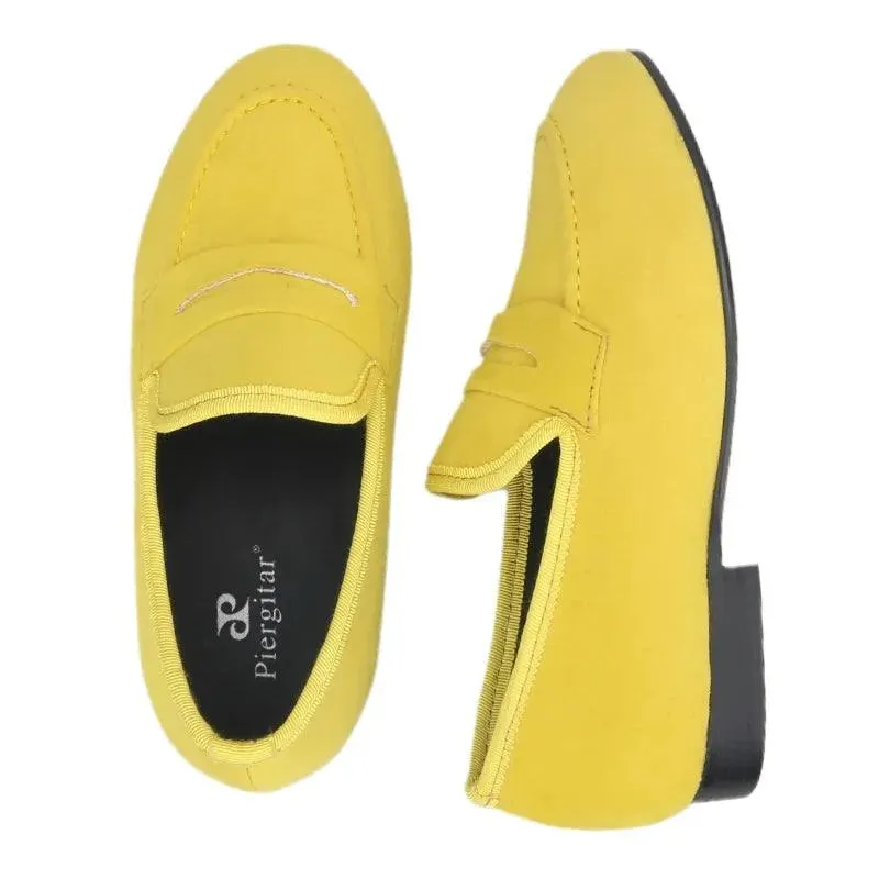 Kids Loafers Velvet Parent-Child Penny Loafers with Vibrant Red Outsoles
