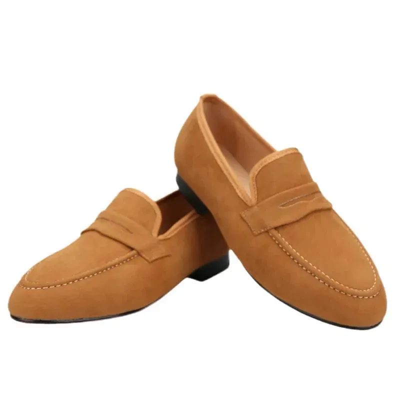 Kids Loafers Velvet Parent-Child Penny Loafers with Vibrant Red Outsoles