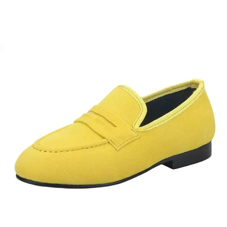 Kids Loafers Velvet Parent-Child Penny Loafers with Vibrant Red Outsoles