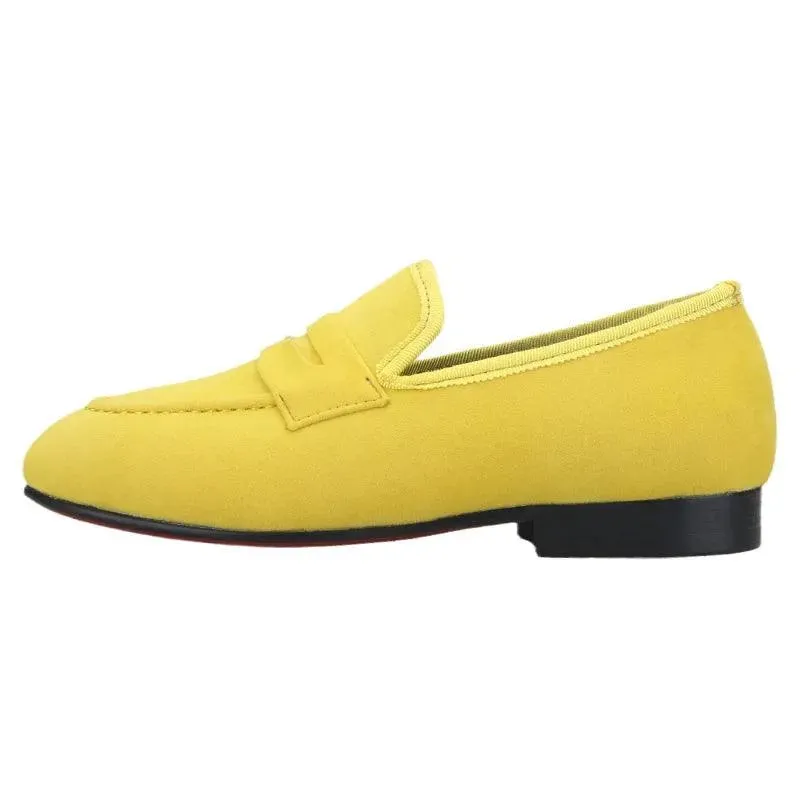 Kids Loafers Velvet Parent-Child Penny Loafers with Vibrant Red Outsoles