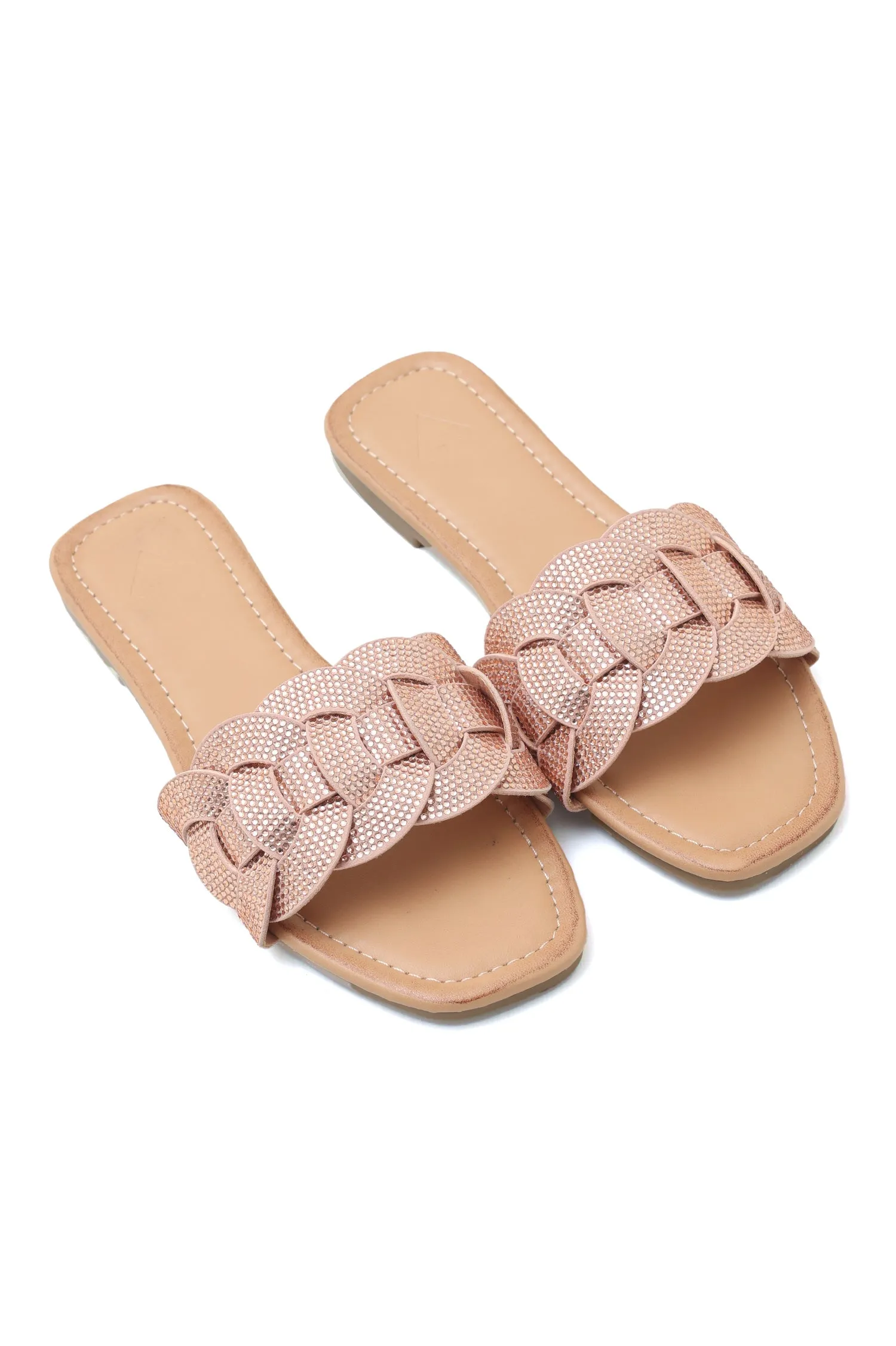 LUXEWOVEN SLIDES-CHAMPAGNE