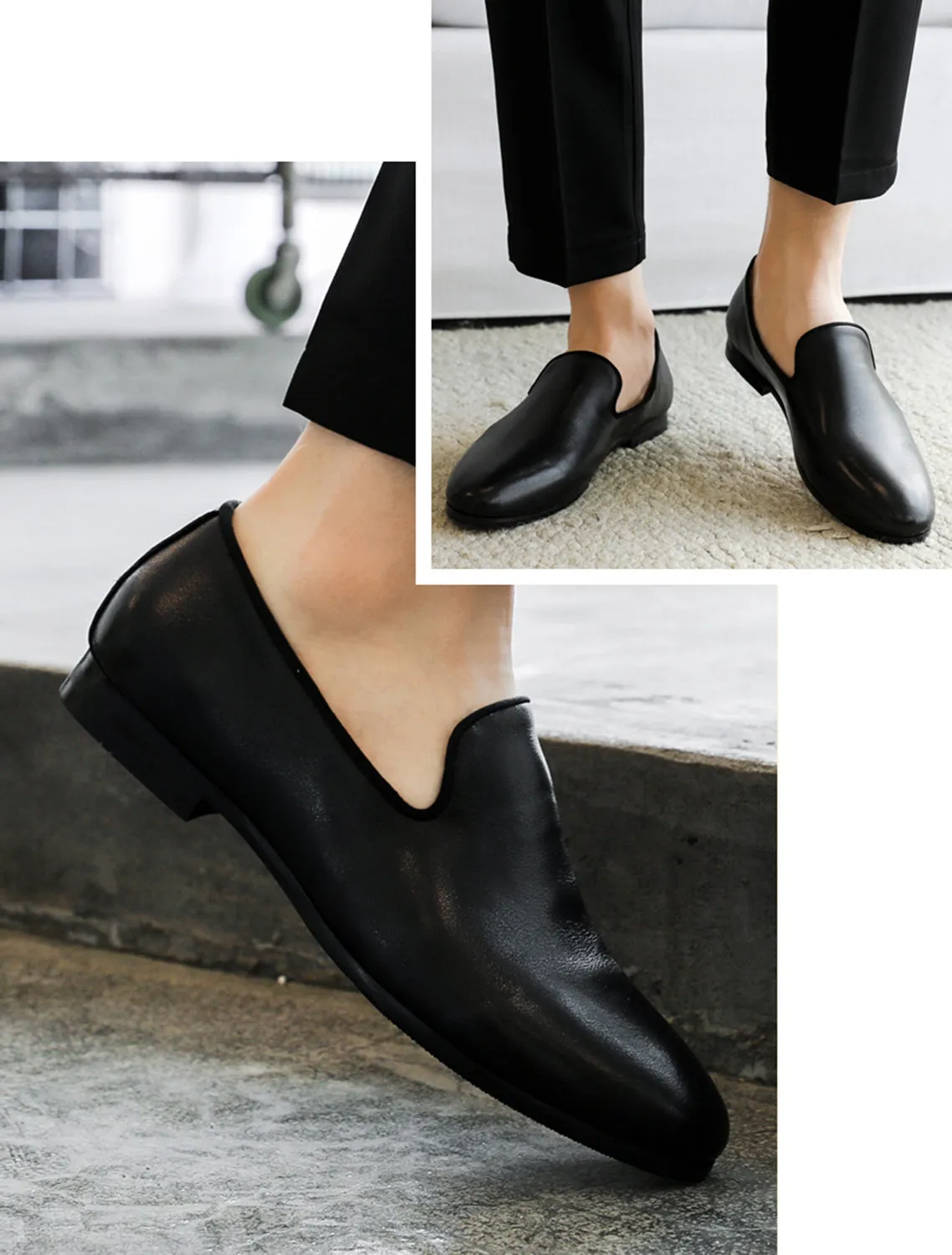 Men's Plain Leather Smoking Loafers
