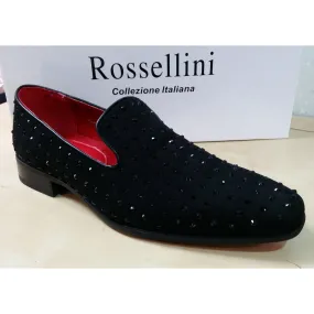 Rossellini Baldoria  Spiked Loafer Leather Lined Studded Shoes in Black Suede