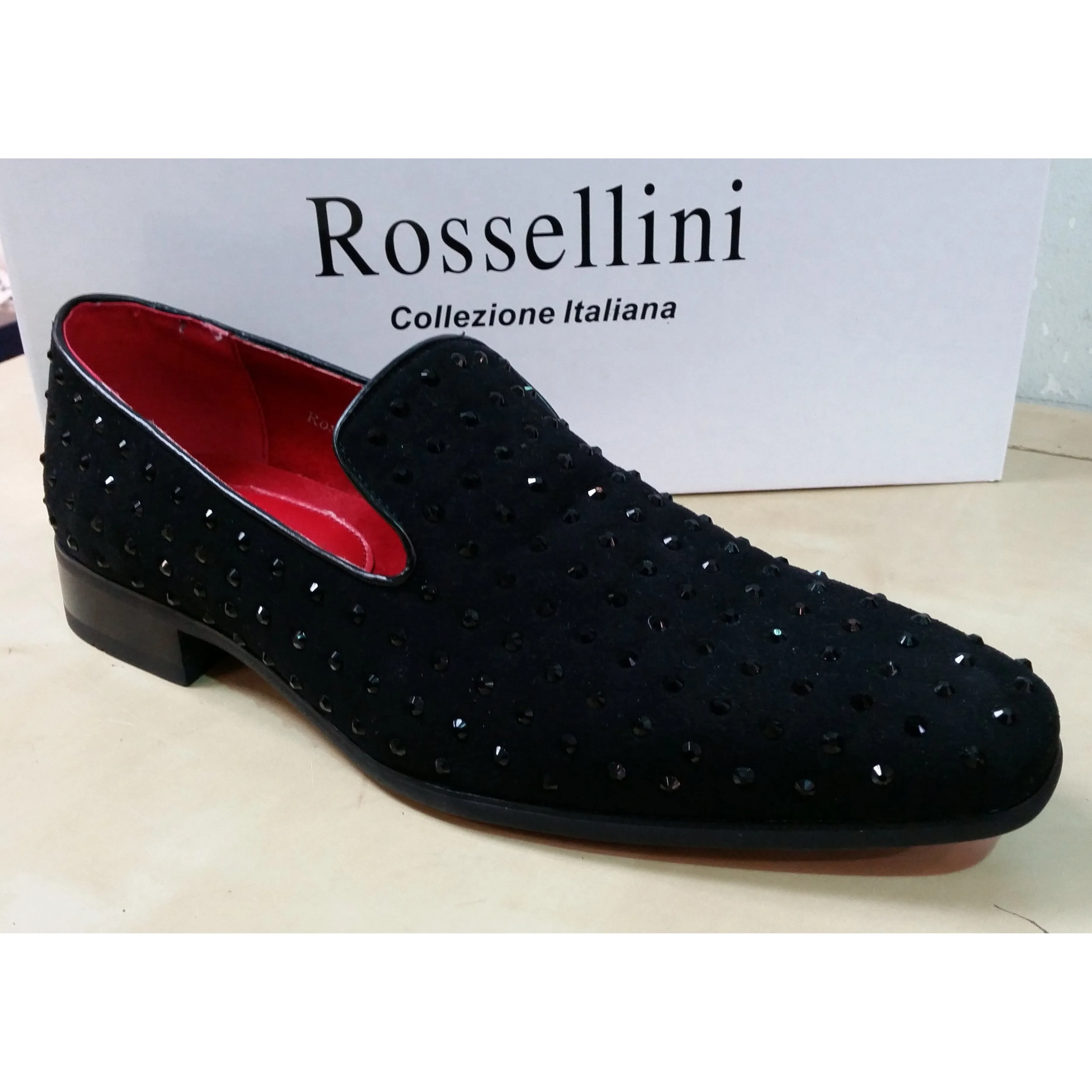 Rossellini Baldoria  Spiked Loafer Leather Lined Studded Shoes in Black Suede