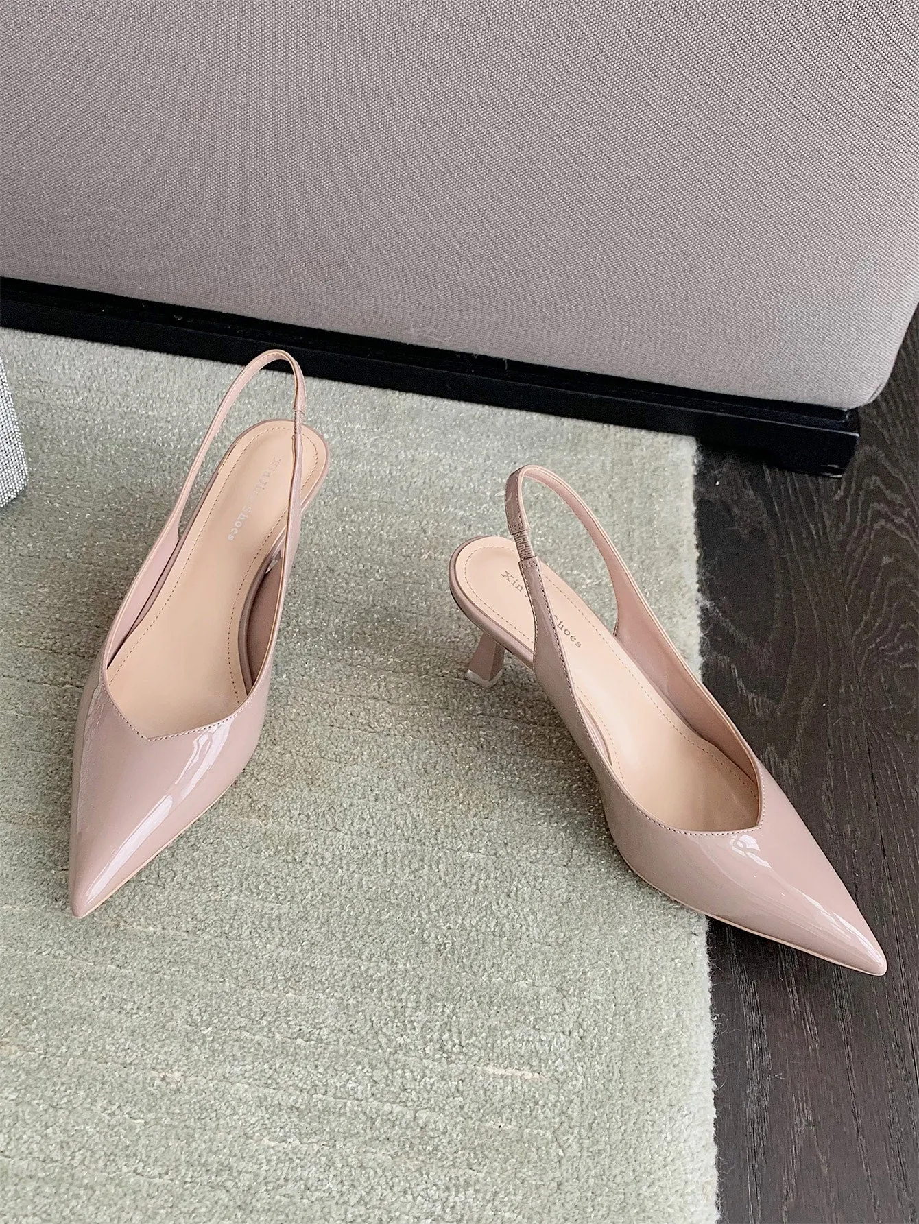 Women's Elegant Beige Solid Color Open Back Pointed-toe Pyramid Heel Stiletto Sandals