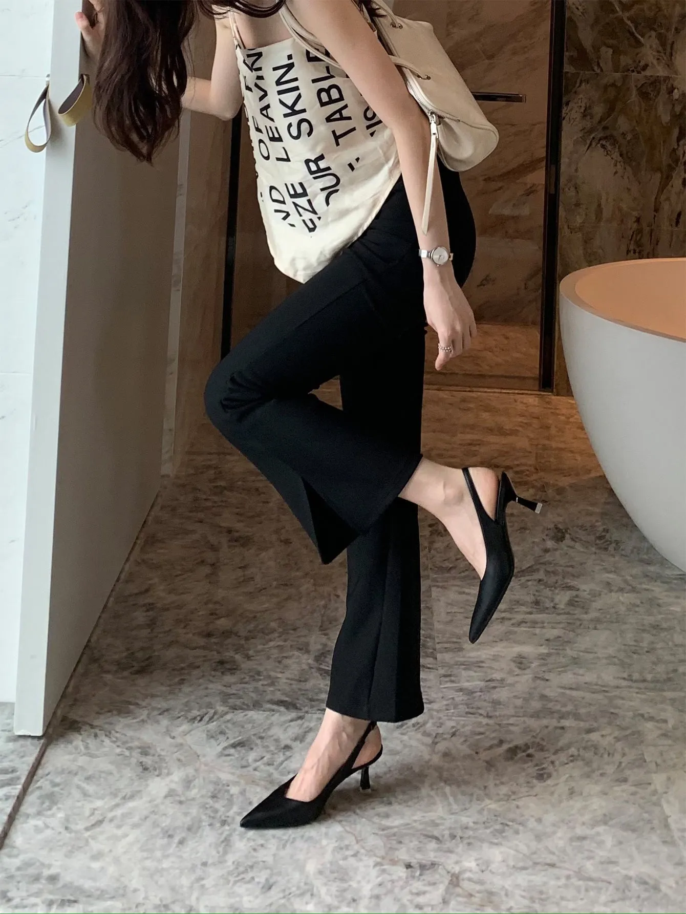 Women's Elegant Beige Solid Color Open Back Pointed-toe Pyramid Heel Stiletto Sandals
