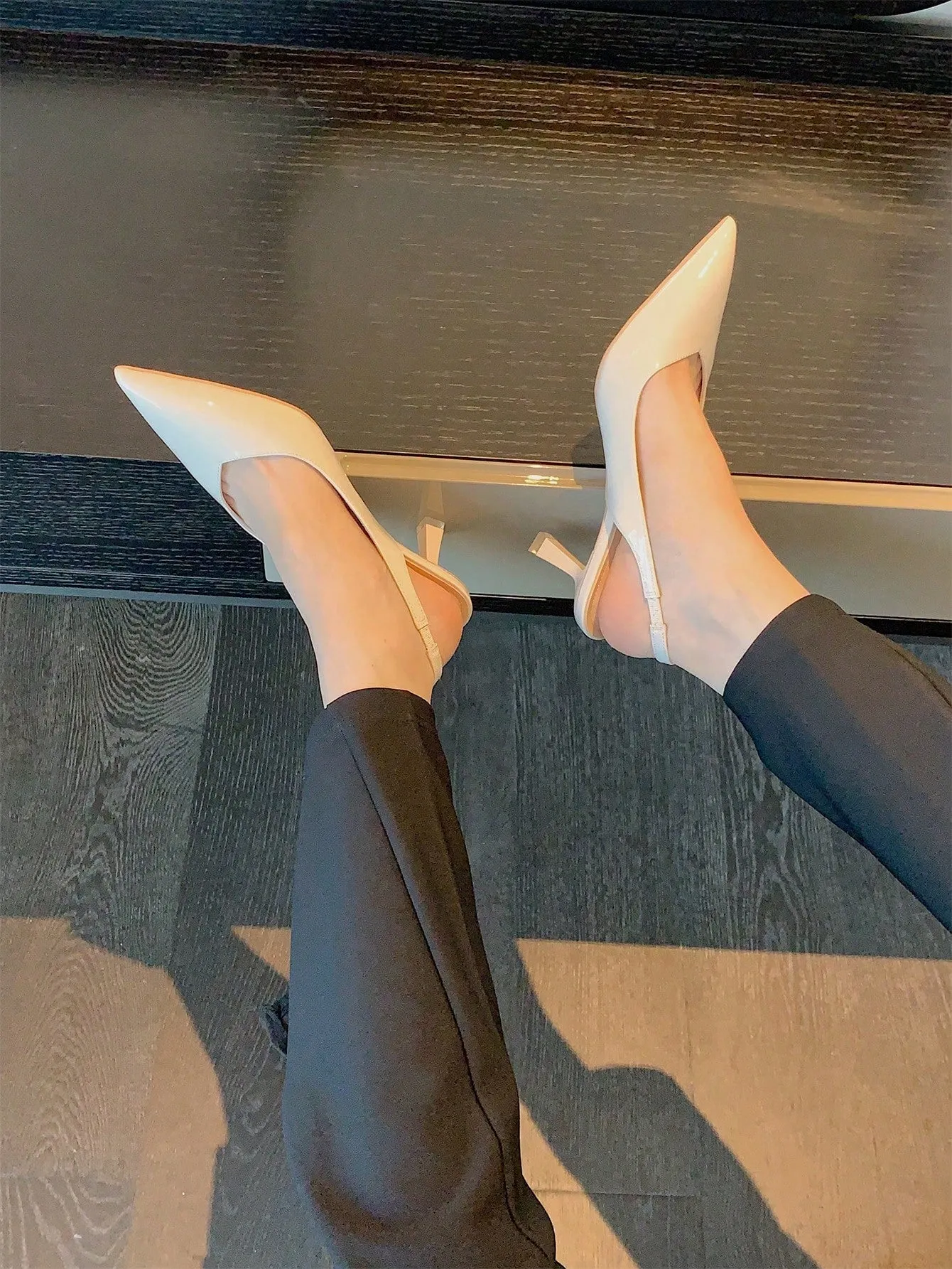 Women's Elegant Beige Solid Color Open Back Pointed-toe Pyramid Heel Stiletto Sandals
