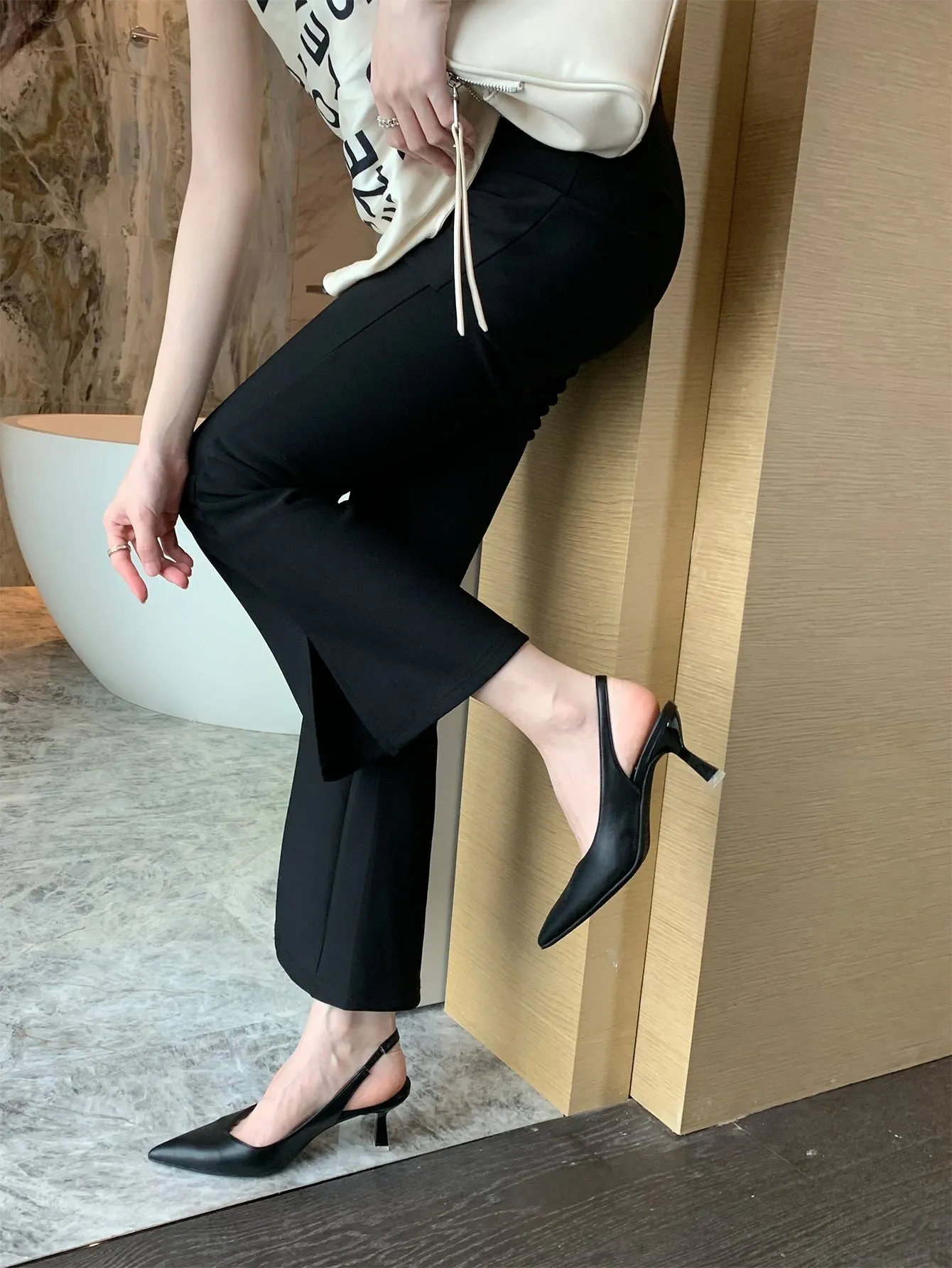 Women's Elegant Beige Solid Color Open Back Pointed-toe Pyramid Heel Stiletto Sandals