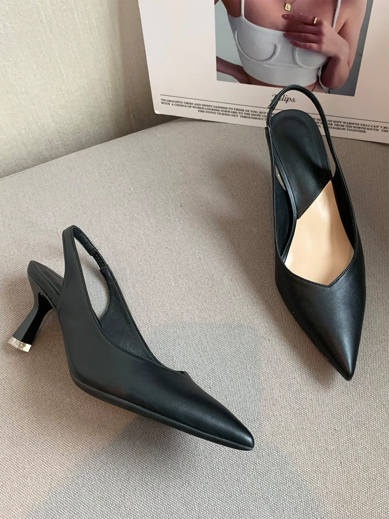 Women's Elegant Beige Solid Color Open Back Pointed-toe Pyramid Heel Stiletto Sandals