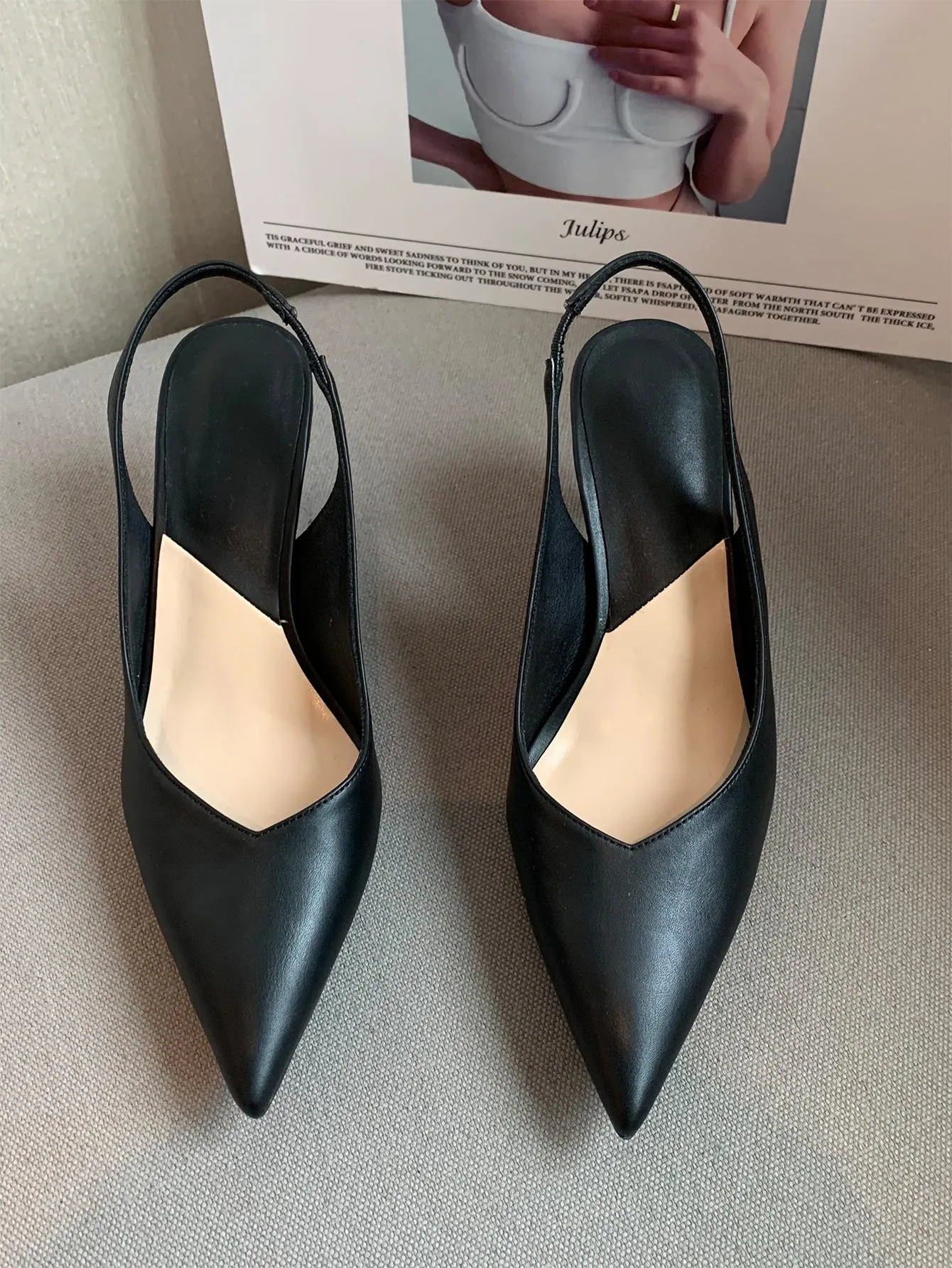 Women's Elegant Beige Solid Color Open Back Pointed-toe Pyramid Heel Stiletto Sandals
