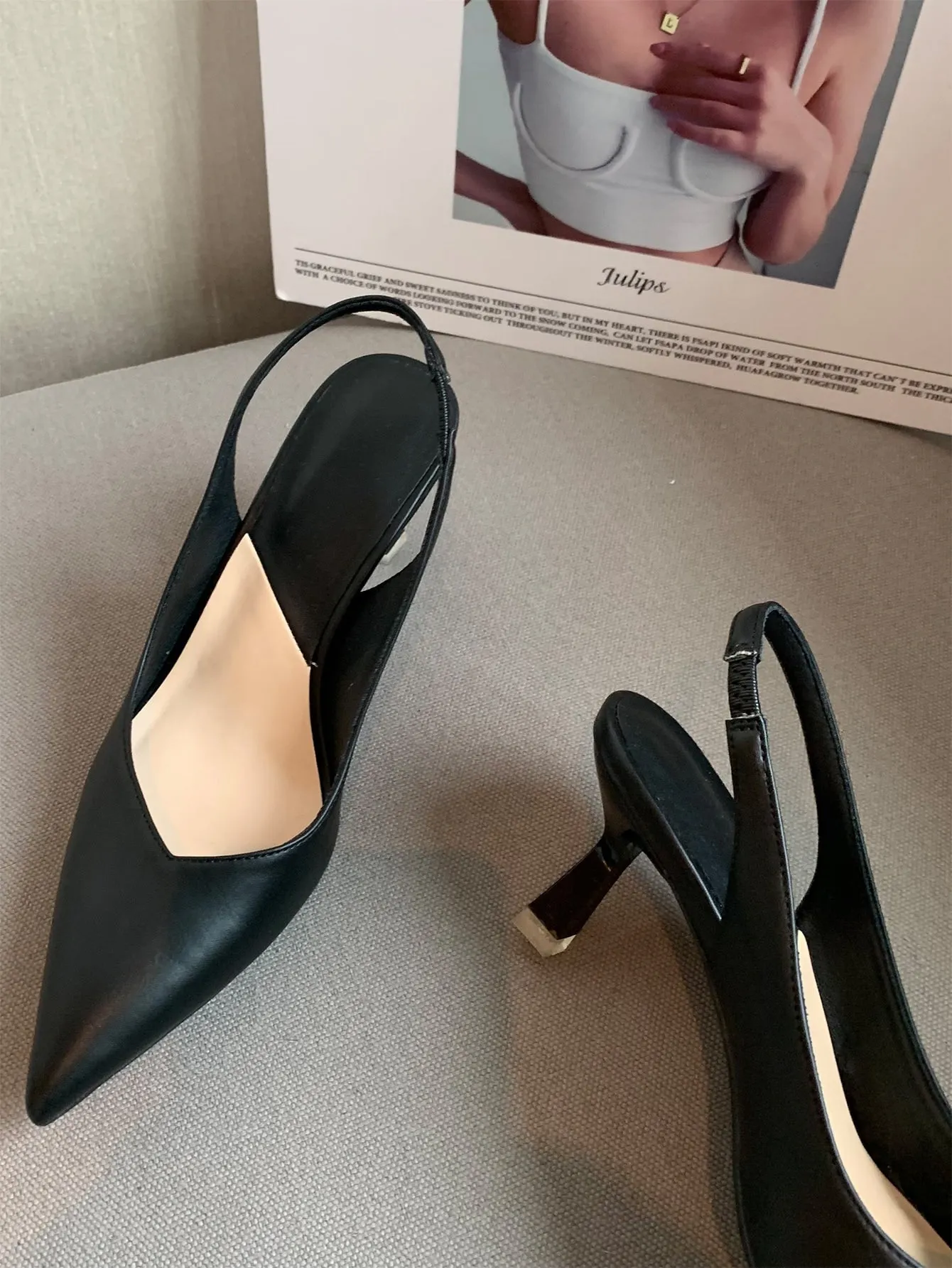 Women's Elegant Beige Solid Color Open Back Pointed-toe Pyramid Heel Stiletto Sandals